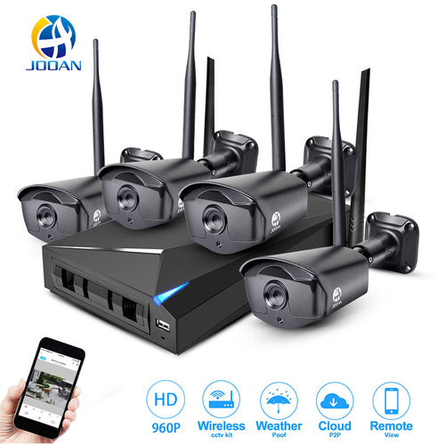 JOOAN Wireless Security Camera System 4CH CCTV NVR 960P WIFI Outdoor Night Vision Network IP Camera Video Surveillance Kit (1TB hard drive )
